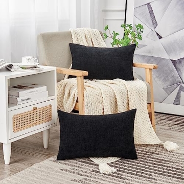 GAWAMAY Lumbar Throw Pillow Covers - Solid Chenille Set