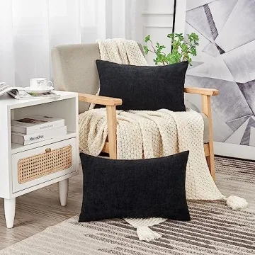 GAWAMAY Lumbar Throw Pillow Covers - Solid Chenille Set