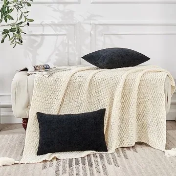 GAWAMAY Lumbar Throw Pillow Covers - Solid Chenille Set