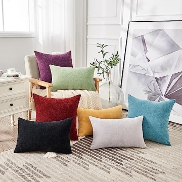 GAWAMAY Lumbar Throw Pillow Covers - Solid Chenille Set