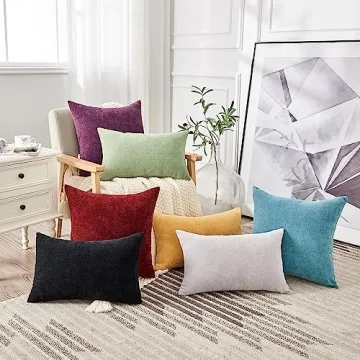 GAWAMAY Lumbar Throw Pillow Covers - Solid Chenille Set