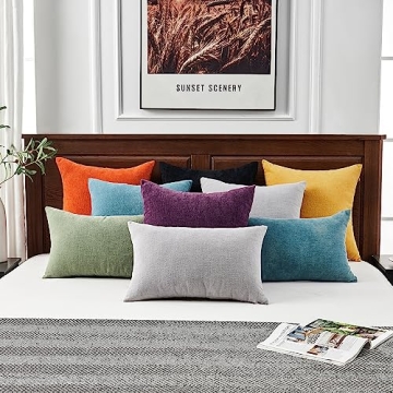 GAWAMAY Lumbar Throw Pillow Covers - Solid Chenille Set