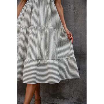 BROVAVE Womens 2025 Summer Sleeveless Shirt Dress Collar Striped V Neck Casual Midi Dresses(Green, S)