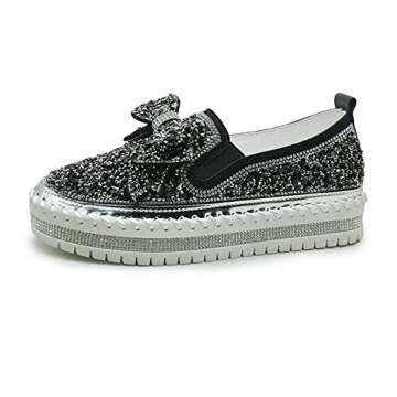 N AB Women's Casual Fashion Platform Rhinestones Glitter Slip On Sneakers