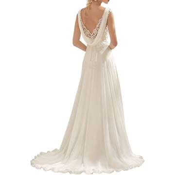 Abaowedding Women's Wedding Dress Lace Double V-Neck Sleeveless Evening Dress Ivory US 26 Plus