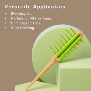 Red by Kiss Detangling Brush for Adults & Kids, Long & Wide Tooth, Mixed-Length Detangler Comb with Rat Tail for All Hair Types