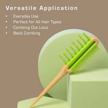 Red by Kiss Detangling Brush for Adults & Kids, Long & Wide Tooth, Mixed-Length Detangler Comb with Rat Tail for All Hair Types