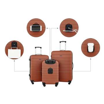 Wrangler Smart Luggage Set with Cup Holder and USB Port, Burnt Orange, 20-Inch Carry-On