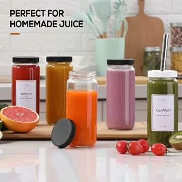 8 Pack Glass Juicing Bottles with Straws & Lids 16oz