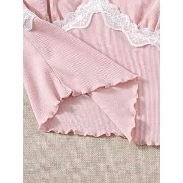 SweatyRocks Women's Lace Patchwork Spaghetti Strap Crop Cami Cute Ribbed Knit Slim Fit V Neck Camisole Tank Tops