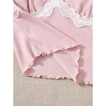 SweatyRocks Women's Lace Patchwork Spaghetti Strap Crop Cami Cute Ribbed Knit Slim Fit V Neck Camisole Tank Tops