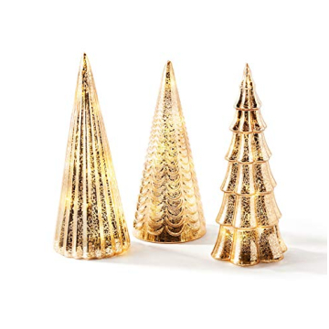 Elegant Mercury Glass Lighted Christmas Trees Set of 3