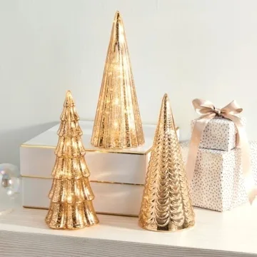 Elegant Mercury Glass Lighted Christmas Trees Set of 3