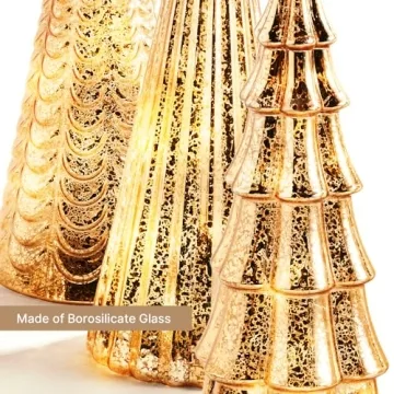 Elegant Mercury Glass Lighted Christmas Trees Set of 3