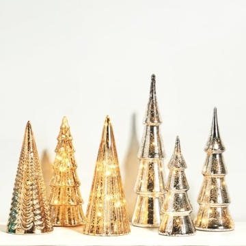 Elegant Mercury Glass Lighted Christmas Trees Set of 3