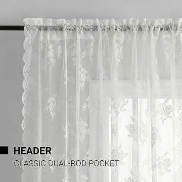 Kotile Ivory Lace Curtains 84 Inches Long - Vintage Embroidered Floral Sheer Lace Curtains for Living Room, Scalloped Privacy Lace Curtain Panels for Windows, 52 x 84 Inch, 2 Panels, Ivory