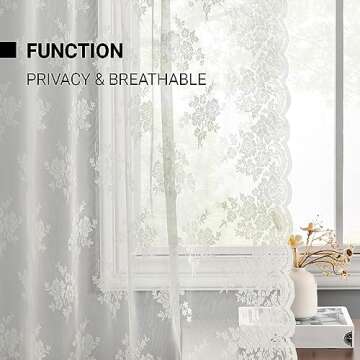 Kotile Ivory Lace Curtains 84 Inches Long - Vintage Embroidered Floral Sheer Lace Curtains for Living Room, Scalloped Privacy Lace Curtain Panels for Windows, 52 x 84 Inch, 2 Panels, Ivory