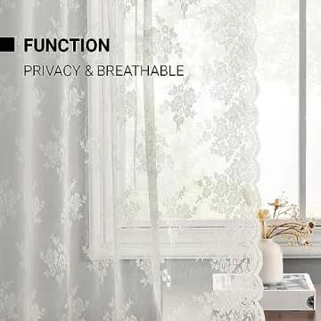 Kotile Ivory Lace Curtains 84 Inches Long - Vintage Embroidered Floral Sheer Lace Curtains for Living Room, Scalloped Privacy Lace Curtain Panels for Windows, 52 x 84 Inch, 2 Panels, Ivory