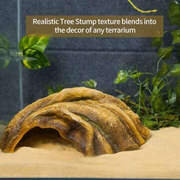 Cosyall Reptile Hide Resin Tree Stump Snake Hide and Cave Hideout Terrarium Habitat Reptile Tank Accessories Decor Leopard Gecko Habitat Shelter for Bearded Dragon Corner Lizard Spider Frog Amphibians