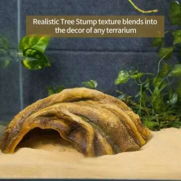 Cosyall Reptile Hide Resin Tree Stump Snake Hide and Cave Hideout Terrarium Habitat Reptile Tank Accessories Decor Leopard Gecko Habitat Shelter for Bearded Dragon Corner Lizard Spider Frog Amphibians