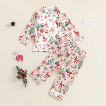 Multitrust Baby Girls Boys Silk Christmas Pajamas Set Santa Claus Long Sleeve Button Down Shirts and Pants Xmas Satin Pj Sets