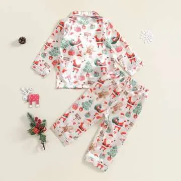 Multitrust Baby Girls Boys Silk Christmas Pajamas Set Santa Claus Long Sleeve Button Down Shirts and Pants Xmas Satin Pj Sets