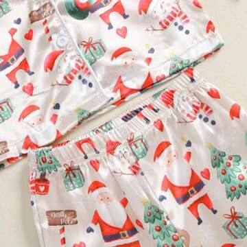 Multitrust Baby Girls Boys Silk Christmas Pajamas Set Santa Claus Long Sleeve Button Down Shirts and Pants Xmas Satin Pj Sets