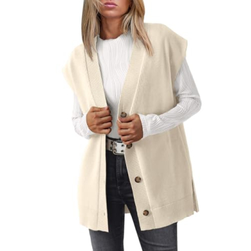LILLUSORY Women's V Neck Sweater Vest - Trendy Oversized Cardigan for Fall and Winter Fashion