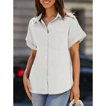 Beautife Women's Stylish V Neck Collared Short Sleeve Shirt
