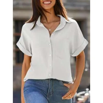 Beautife Women's Stylish V Neck Collared Short Sleeve Shirt