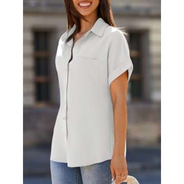 Beautife Women's Stylish V Neck Collared Short Sleeve Shirt