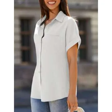 Beautife Women's Stylish V Neck Collared Short Sleeve Shirt