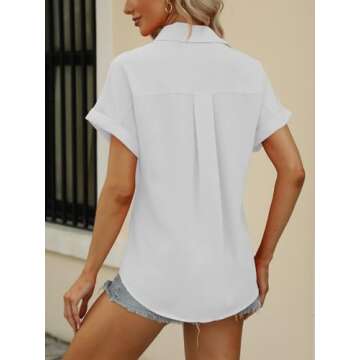Beautife Women's Stylish V Neck Collared Short Sleeve Shirt