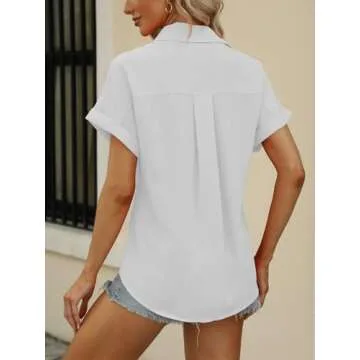 Beautife Women's Stylish V Neck Collared Short Sleeve Shirt