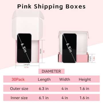 OUGEBOX 30 Pack 6x4x1.6 Small Shipping Boxes for Small Business, Pink Corrugated Cardboard Boxes for Shipping Packaging Mailing