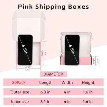 OUGEBOX 30 Pack 6x4x1.6 Small Shipping Boxes for Small Business, Pink Corrugated Cardboard Boxes for...