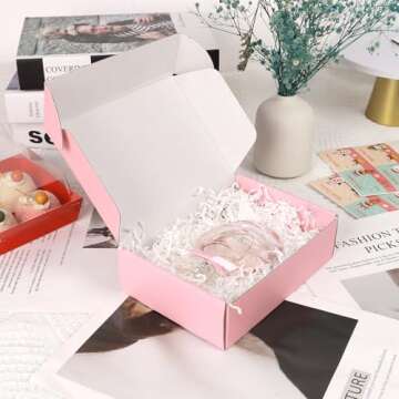 OUGEBOX 30 Pack 6x4x1.6 Small Shipping Boxes for Small Business, Pink Corrugated Cardboard Boxes for Shipping Packaging Mailing