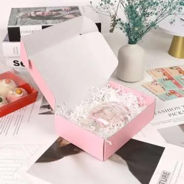 OUGEBOX 30 Pack 6x4x1.6 Small Shipping Boxes for Small Business, Pink Corrugated Cardboard Boxes for Shipping Packaging Mailing