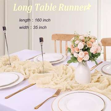 TuTive 13.3FT Cheesecloth Table Runner | Elegant Beige Boho Table Decor for Weddings and Parties
