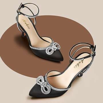 Ankis Women's Rhinestone Bow Heels Closed Toe Pumps Strappy Heels for Women Wedding Shoes for Bride ...