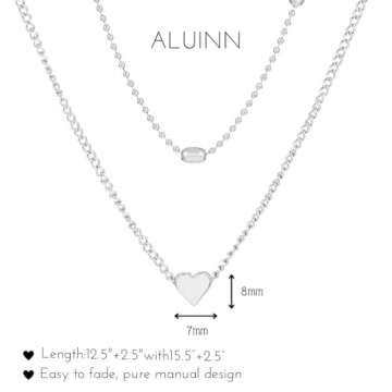 Aluinn Love Heart Choker Necklace for Women Silver Layered Simple Beads Pendant Necklace Simple Chain jewelry for Women