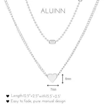 Aluinn Love Heart Choker Necklace for Women Silver Layered Simple Beads Pendant Necklace Simple Chain jewelry for Women