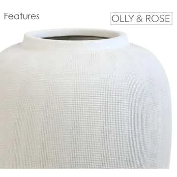 Olly & Rose Rhodes Vase - Flower Vase - White Ceramic Vases Patterned 20cm 8 Inch
