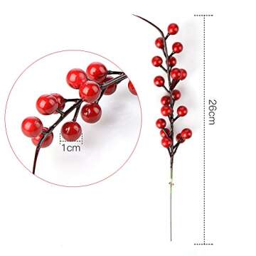 belupai Artificial Berry Stems, 20 Pack 10.2" Christmas Red Berries Artificial Fruit Berry Holly Flower Branch for Home Holiday Wedding Party DIY Christmas Tree Crafts Decor