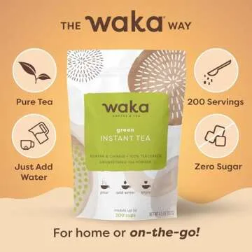 Waka Instant Green Tea - 100% Tea Leaves, Quick Iced or Hot