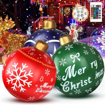 CACSPS 3 Pcs 24 Inch Light up PVC Giant Inflatable Christmas Ball Large PVC Decorated Ball Blow Up C...