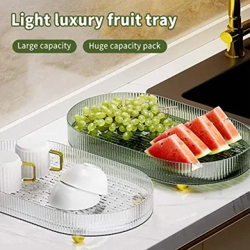 Light Luxury Acrylic Tray Teacup Storage countertop Makeup Table Tray, Decorative Round Tray for Coffee Table countertop Kitchen Appetizer Breakfast Bed Bathroom or nightstand(Green)