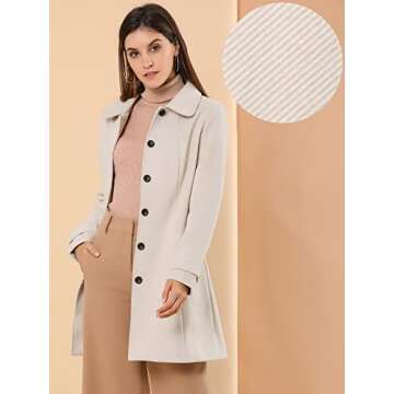 Allegra K Women's Peter Pan Collar Single Breasted Overcoat Winter Long Coat Medium Beige