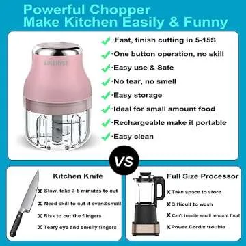 Vegetable Chopper, Electric Garlic Chopper, 250ML USB Rechargeable Mini Chopper, Powerful Small Food Processor, Blender to Vegetable, Wireless Food Chopper for Ginger, Chili, Fruit, Meat, etc（Pink）