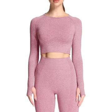 Aoxjox Women's Long Sleeve Vital Workout Crop Tops